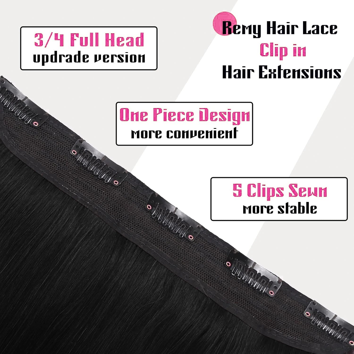 One Piece Clip in Hair Extensions Straight 5 Clip 100% Human Hair Extension Clip in Human Hair 3/4 Full Head Straight Remy Human