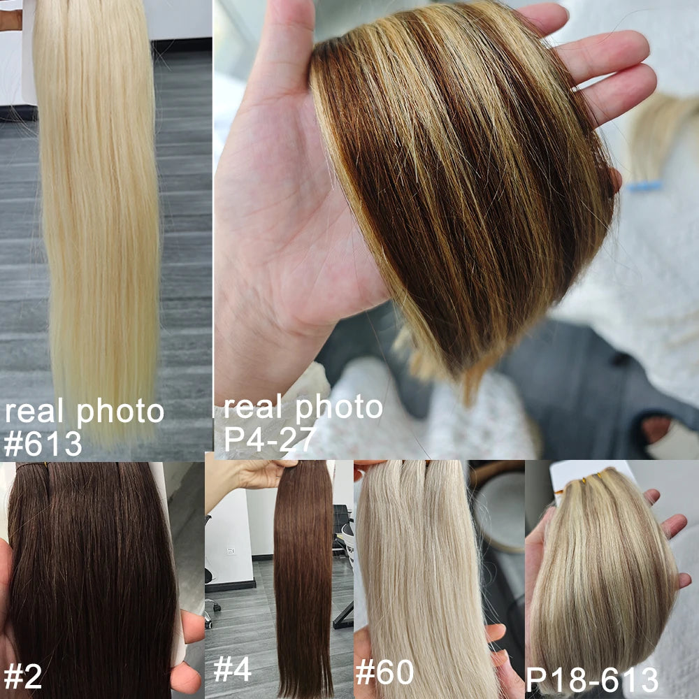 Butterfly Weft Hair Extensions Human Hair Invisible Flat PU with Hole Twin Tabs Hair Weft 12-24inch Microlink Application 40-50g