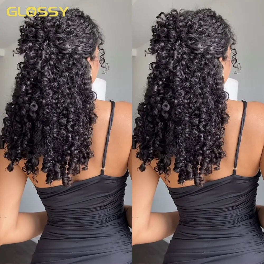 300% Density Burmese Curly Human Hair Wigs For Women Brazilian Glueless Kinky Culry 3 IN 1 Half Wig 100% Human Hair Wigs On Sale