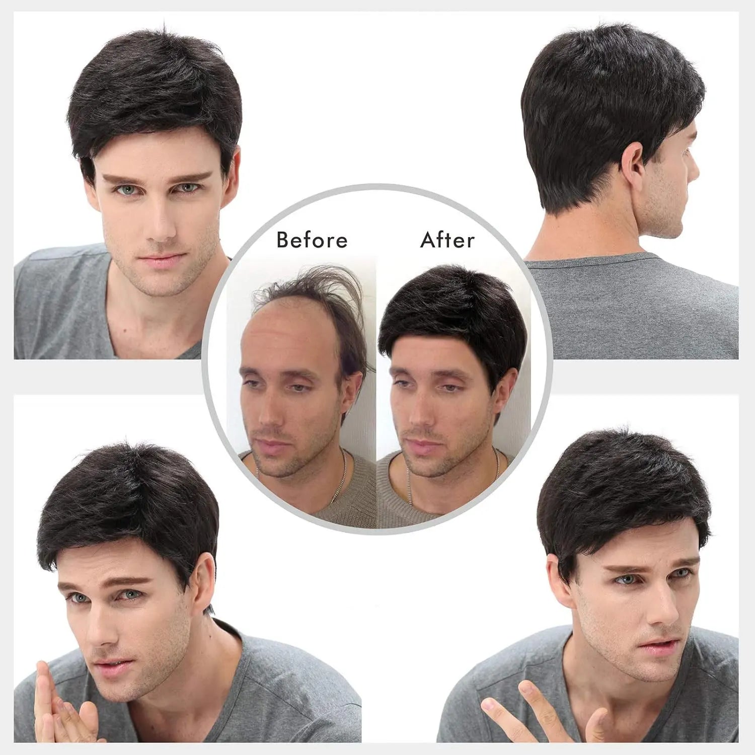 Synthetic Mens Wig Short Hair Mens Hair Replacement Wigs Mens's Black Wig for Men Hair Full Wig for Male Guy Christmas