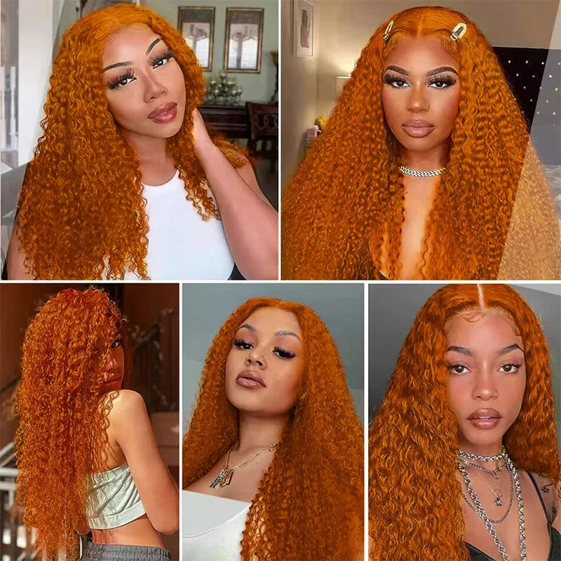 Ginger Orange Water Wave #350 Colored 13x6 13x4 Transparent Lace Front Wig Human Hair for Women Deep Curly Wigs Pre Plucked