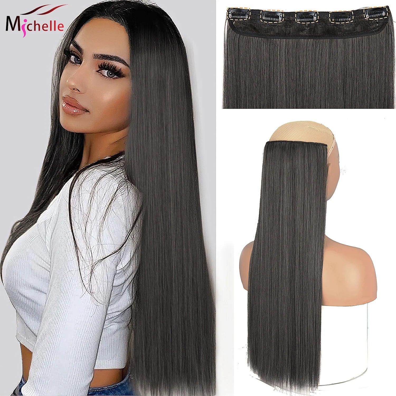 One Piece Clip in Hair Extensions Straight 5 Clip 100% Human Hair Extension Clip in Human Hair 3/4 Full Head Straight Remy Human