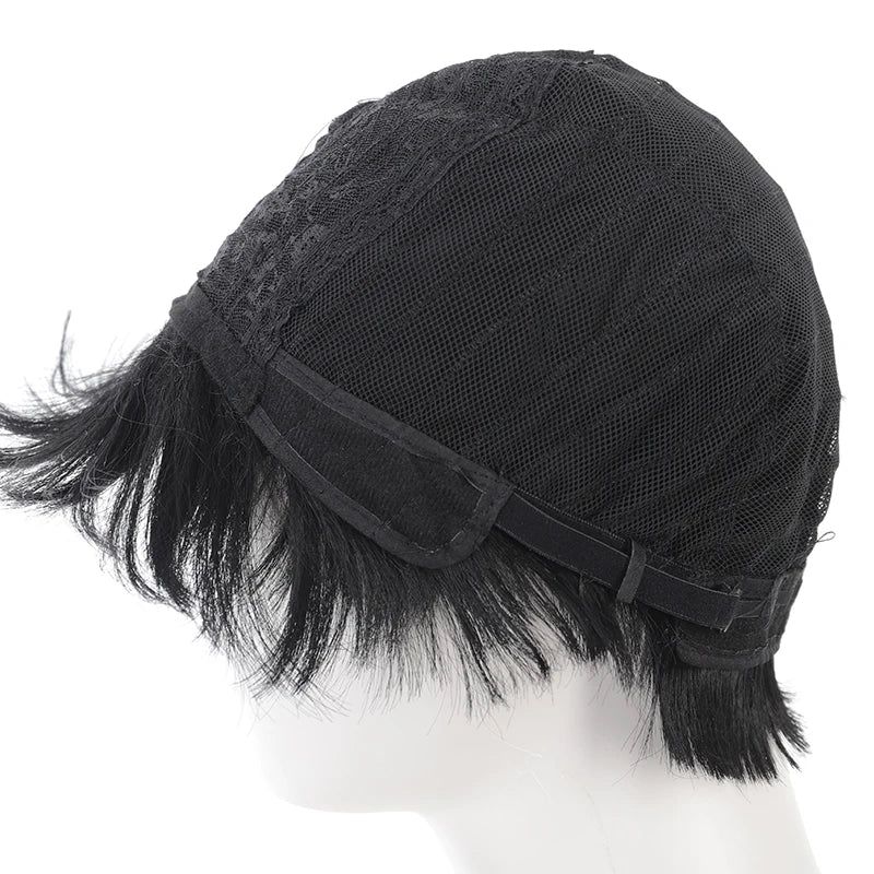 Handsome Korean Boys' Black Short Straight Wig Synthetic Wig Slightly Broken Cover Fluffy for Halloween Daily Party