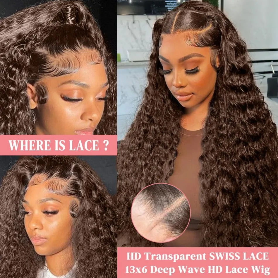 Chocolate Brown Lace Front Wigs Human Hair Pre Plucked 13x6 Deep Wave Lace Front Colored #4 Light Brown Wig Hd Lace Frontal Wigs
