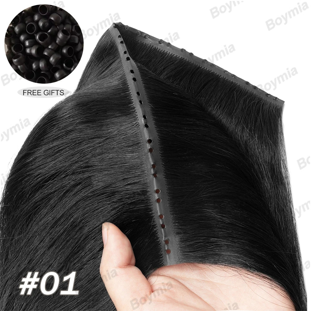 Butterfly Weft Hair Extensions Human Hair Invisible Flat PU with Hole Twin Tabs Hair Weft 12-24inch Microlink Application 40-50g