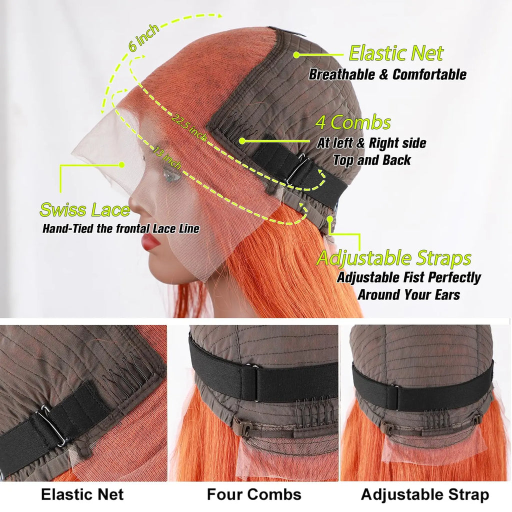 Ginger Wig Human Hair 30 Inch 200 Density 13x6 HD Transparent Lace Front Wigs Human Hair Pre Plucked Straight Wig Human Hair