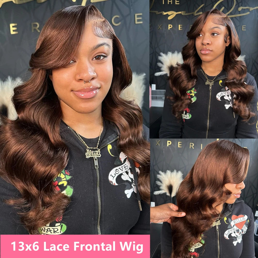 Body Wave Chocolate Brown Lace Front Wig 100% Human Hair 13x6 HD Transparent Lace Frontal Wig Colored Lace Front Wigs Preplucked