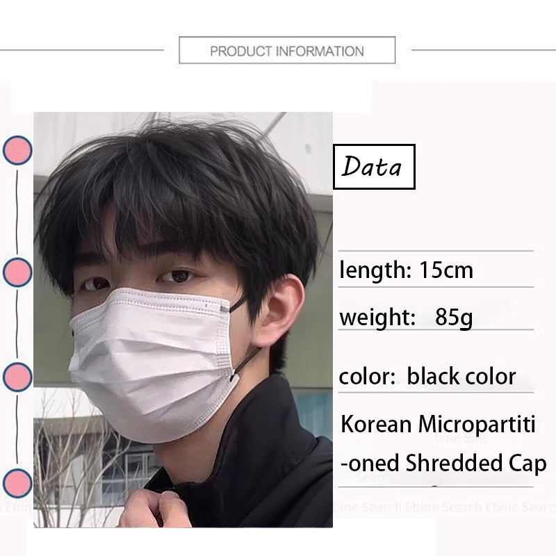 Handsome Korean Boys' Black Short Straight Wig Synthetic Wig Slightly Broken Cover Fluffy for Halloween Daily Party