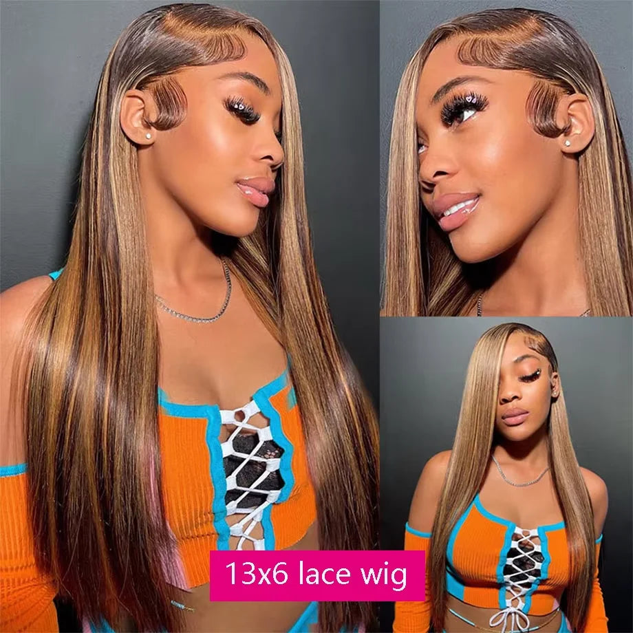 220 Density Highlight Wig 360 Bone Straight Full Lace Front Human Hair Wigs 30 40 Inch Colored Ombre Raw 13x6 Lace Frontal Wig