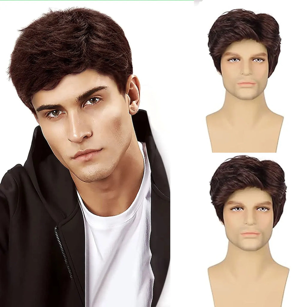Synthetic Mens Wig Short Hair Mens Hair Replacement Wigs Mens's Black Wig for Men Hair Full Wig for Male Guy Christmas