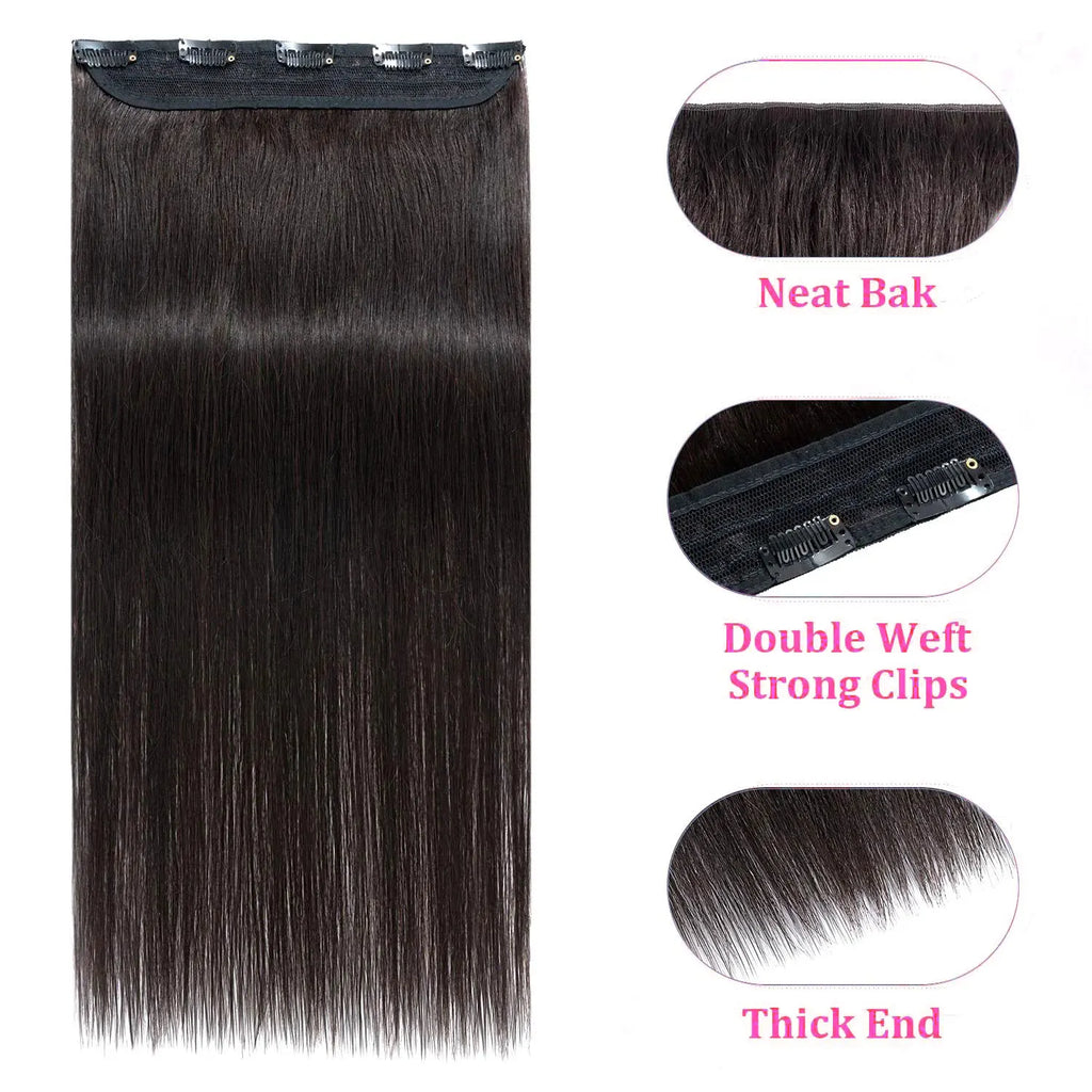 One Piece Clip in Hair Extensions Straight 5 Clip 100% Human Hair Extension Clip in Human Hair 3/4 Full Head Straight Remy Human