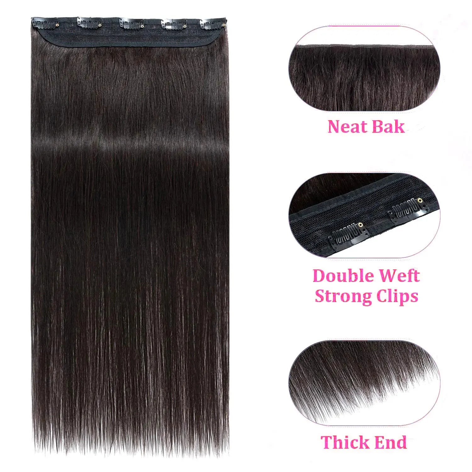 One Piece Clip in Hair Extensions Straight 5 Clip 100% Human Hair Extension Clip in Human Hair 3/4 Full Head Straight Remy Human