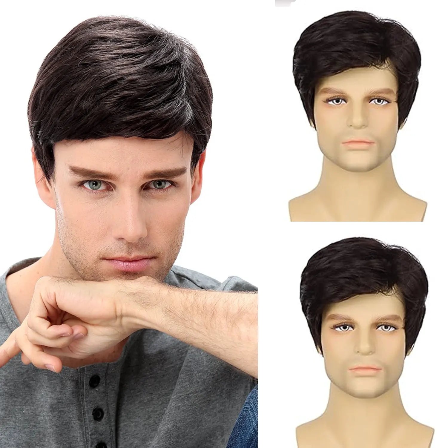 Synthetic Mens Wig Short Hair Mens Hair Replacement Wigs Mens's Black Wig for Men Hair Full Wig for Male Guy Christmas
