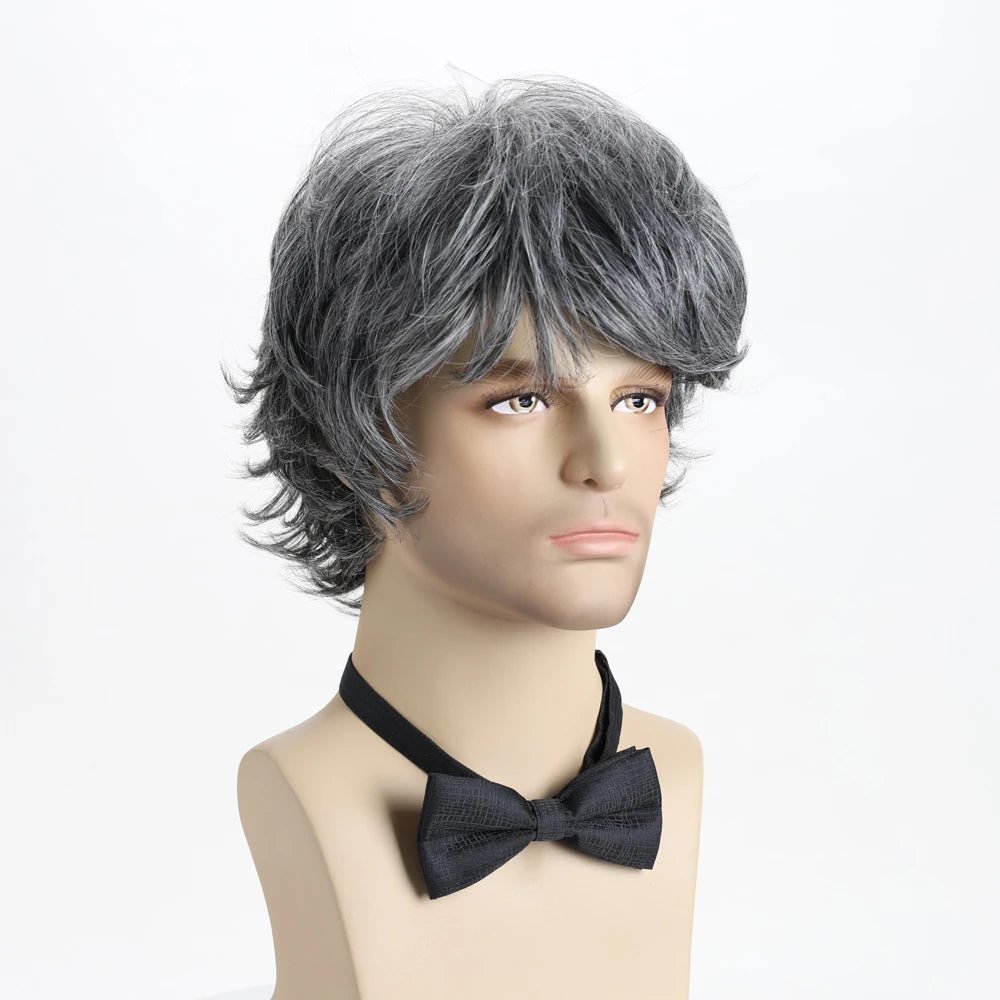 Synthetic Hair Short Curly Brown Wig for men Layered Heat Resistant Wigs With Bangs For Daily Use