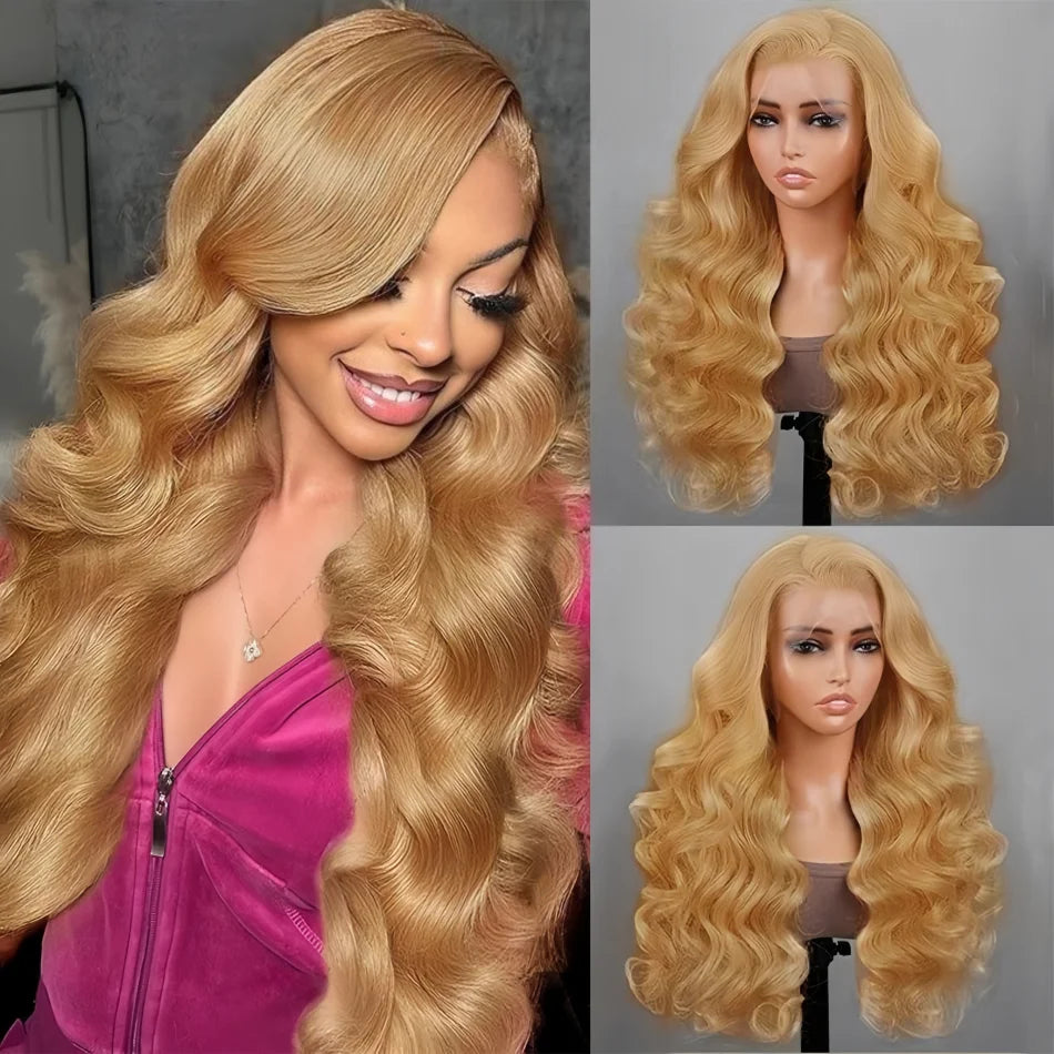 Body Wave Human Hair Wigs 13x6 hd Lace Frontal Wig Honey Blonde Human Hair Wigs 13X4 Lace 27# Colored Human Hair Wigs for Women