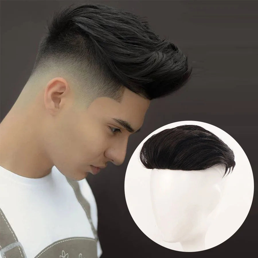 Men's Natural invisibility without any trace breathable straight and wavy Synthetic wig durable hair prosthesis for men