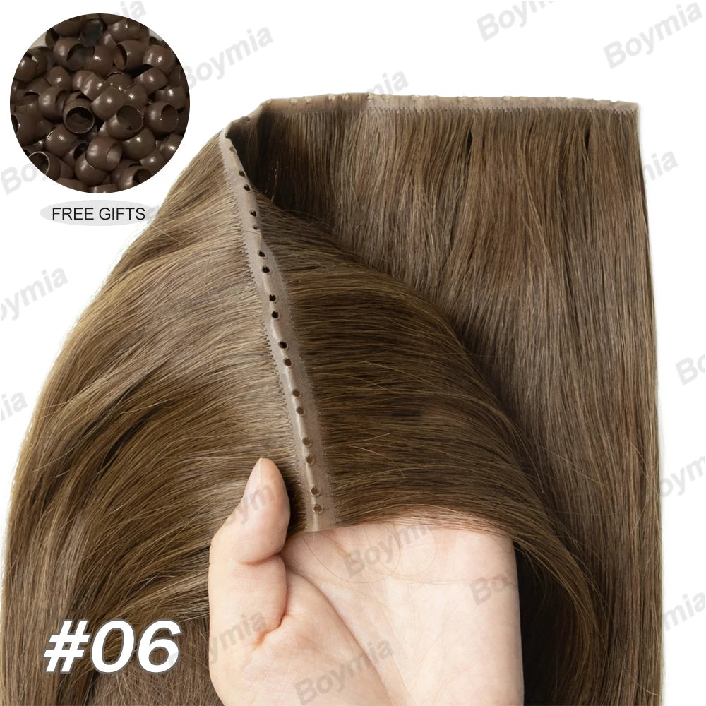 Butterfly Weft Hair Extensions Human Hair Invisible Flat PU with Hole Twin Tabs Hair Weft 12-24inch Microlink Application 40-50g