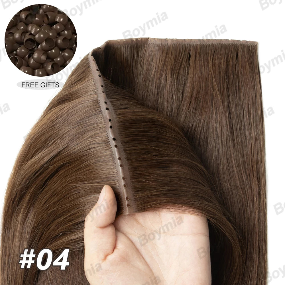 Butterfly Weft Hair Extensions Human Hair Invisible Flat PU with Hole Twin Tabs Hair Weft 12-24inch Microlink Application 40-50g