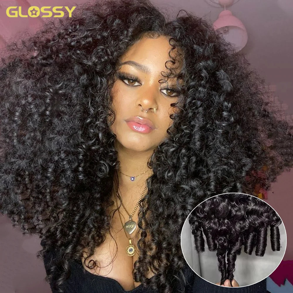 300% Density Burmese Curly Human Hair Wigs For Women Brazilian Glueless Kinky Culry 3 IN 1 Half Wig 100% Human Hair Wigs On Sale