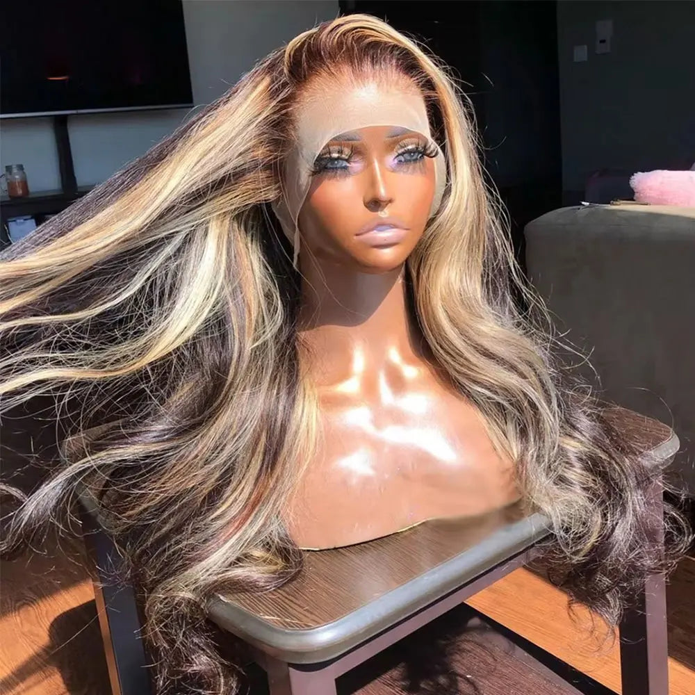 P4/27 Honey Blonde 360 Full HD Lace Frontal Wig 30 Inch Straight Lace Front Wigs Highlight Glueless Wig Human Hair Pre Plucked