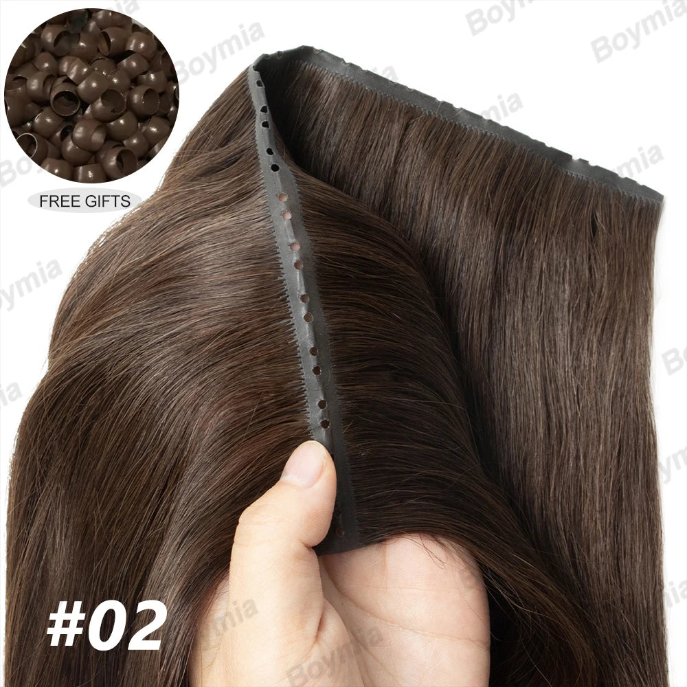 Butterfly Weft Hair Extensions Human Hair Invisible Flat PU with Hole Twin Tabs Hair Weft 12-24inch Microlink Application 40-50g