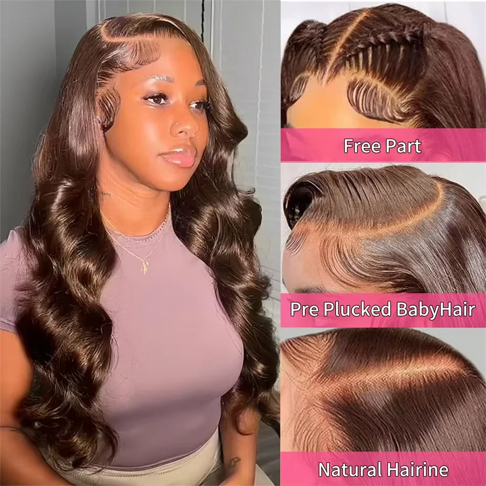 Body Wave Chocolate Brown Lace Front Wig 100% Human Hair 13x6 HD Transparent Lace Frontal Wig Colored Lace Front Wigs Preplucked