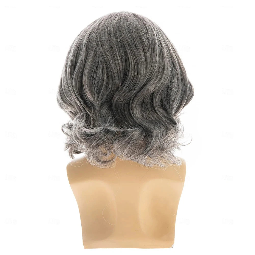 HAIRJOYMens Grey Wig Short Wavy Bob Wig Synthetic Cosplay Party Replacement Hair Wig