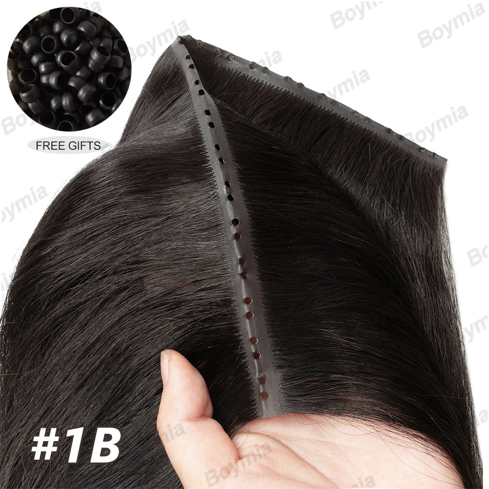 Butterfly Weft Hair Extensions Human Hair Invisible Flat PU with Hole Twin Tabs Hair Weft 12-24inch Microlink Application 40-50g