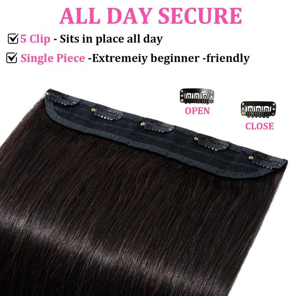 One Piece Clip in Hair Extensions Straight 5 Clip 100% Human Hair Extension Clip in Human Hair 3/4 Full Head Straight Remy Human