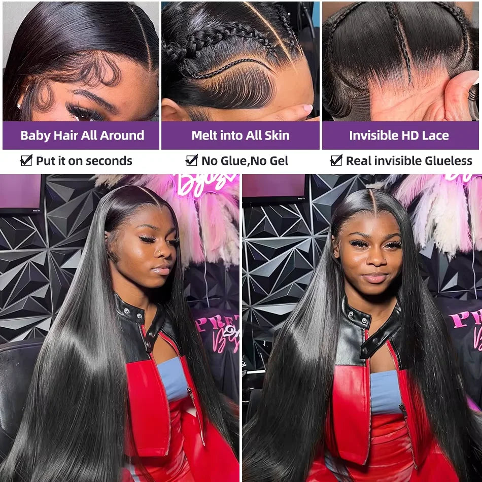 360 Full Lace Front Invisi-Drawstring Wigs Human Hair Bone Straight 13X4 HD Lace Front Wigs Pre Plucked 30 Inch Glueless 5X5 Wig