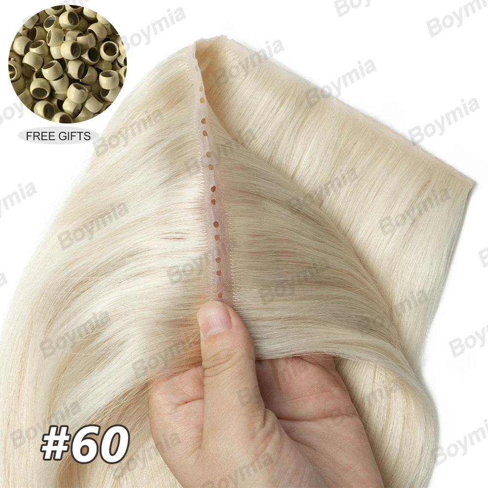 Butterfly Weft Hair Extensions Human Hair Invisible Flat PU with Hole Twin Tabs Hair Weft 12-24inch Microlink Application 40-50g