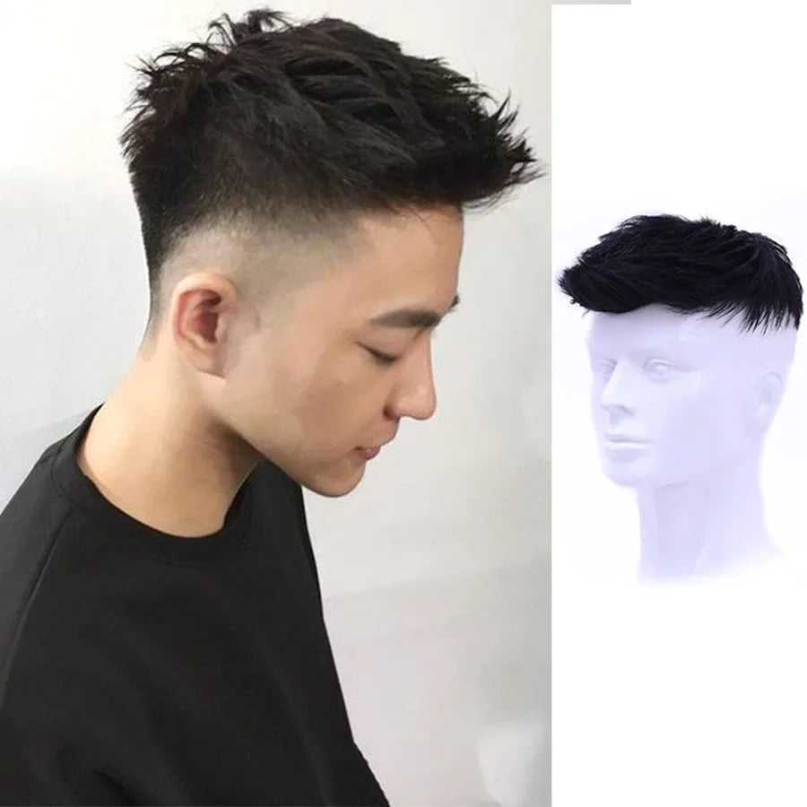 Men's Natural invisibility without any trace breathable straight and wavy Synthetic wig durable hair prosthesis for men