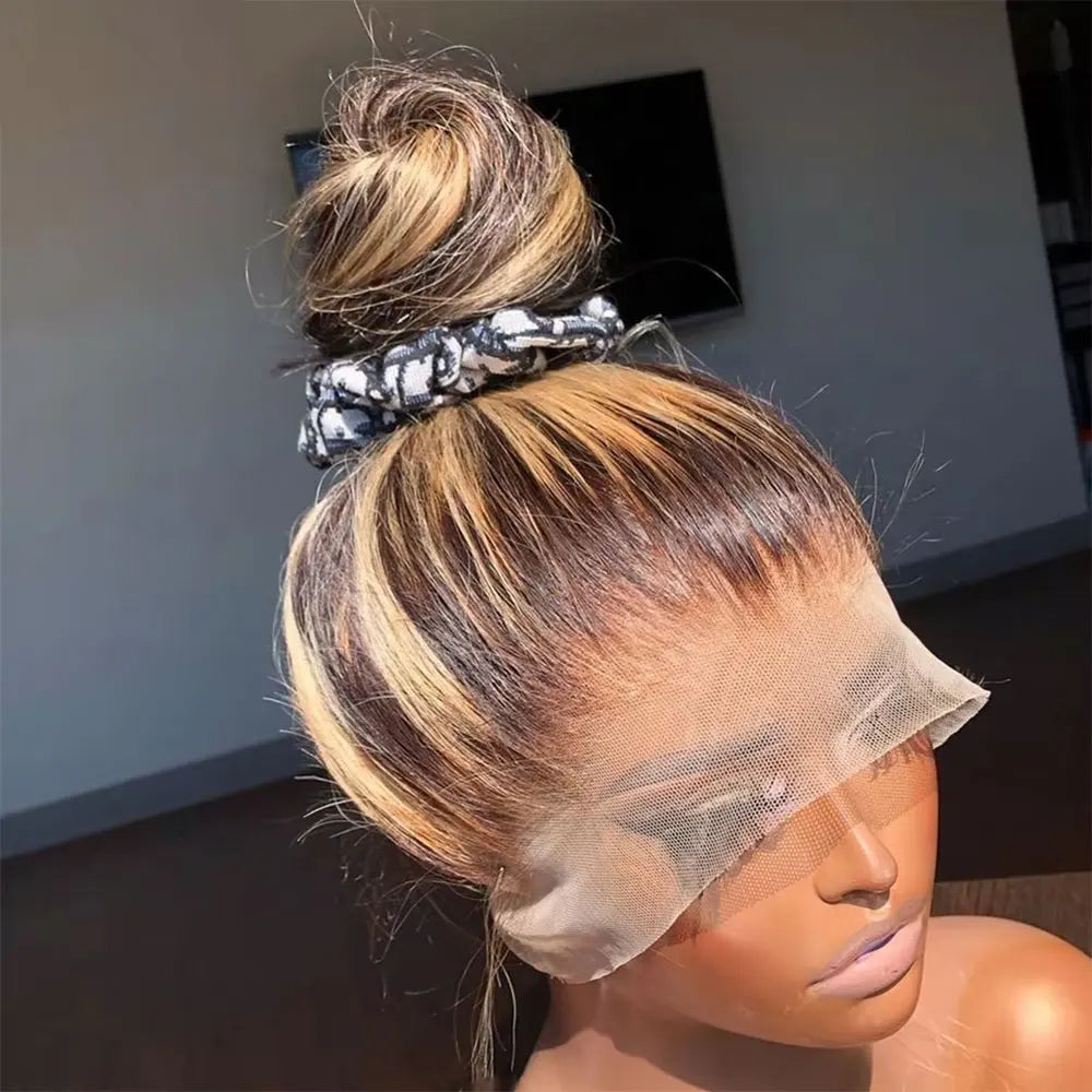 P4/27 Honey Blonde 360 Full HD Lace Frontal Wig 30 Inch Straight Lace Front Wigs Highlight Glueless Wig Human Hair Pre Plucked