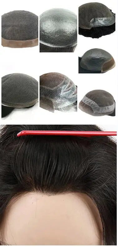 Toupee for Men Fine Mono Men Toupee Human Hair Replacement System Hair Prosthesis Natural Black Hair Units