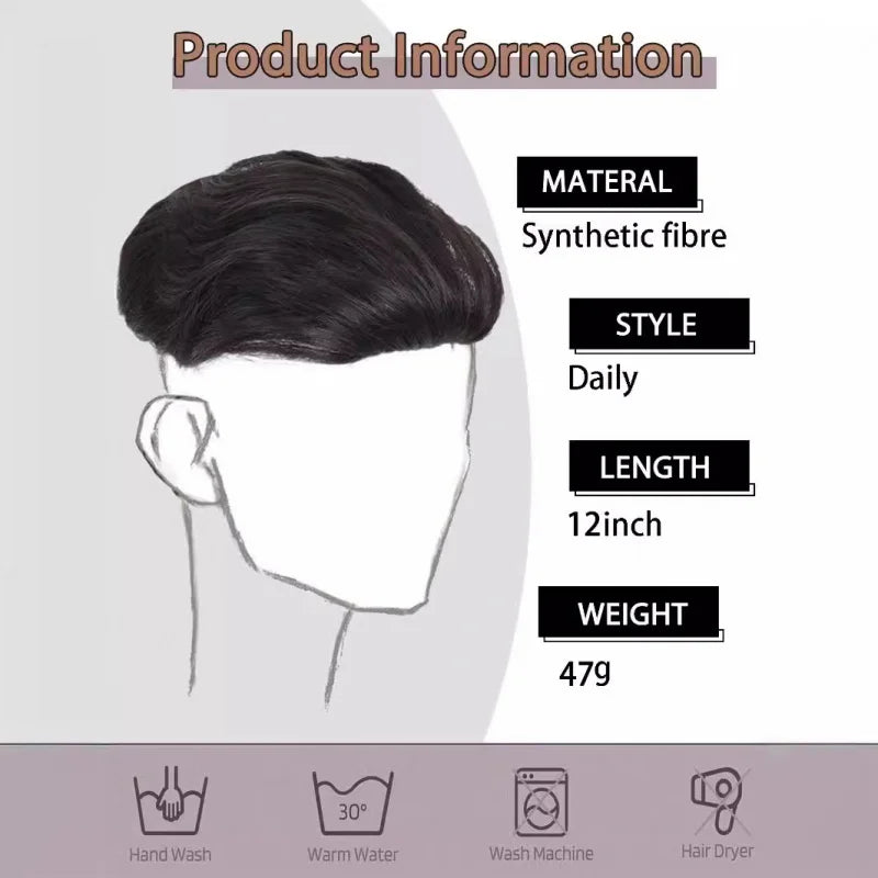 Men's Natural invisibility without any trace breathable straight and wavy Synthetic wig durable hair prosthesis for men