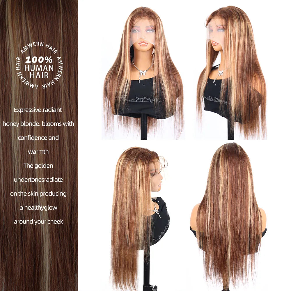 220 Density Highlight Wig 360 Bone Straight Full Lace Front Human Hair Wigs 30 40 Inch Colored Ombre Raw 13x6 Lace Frontal Wig