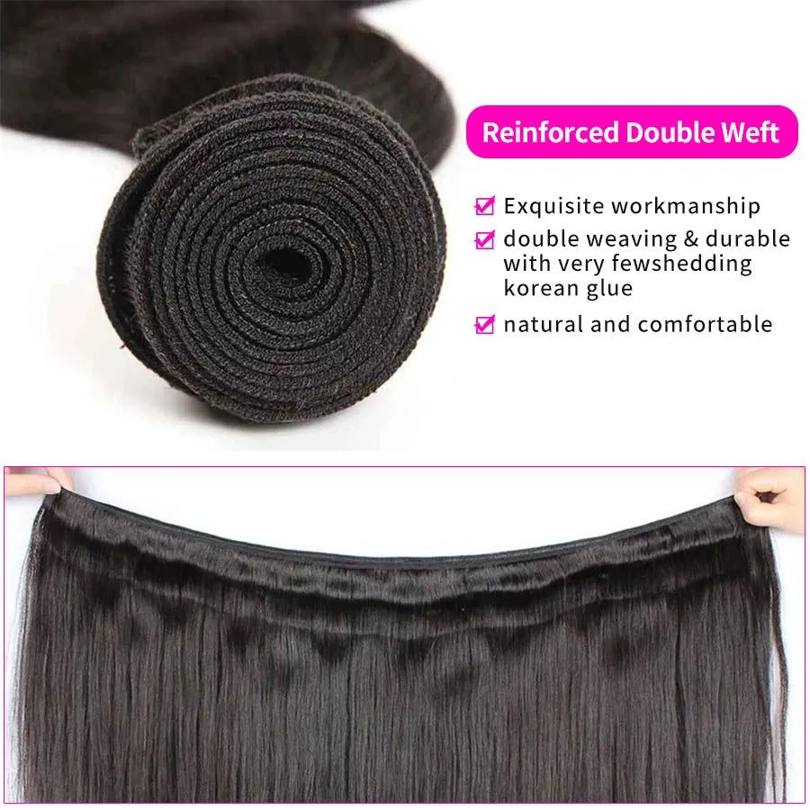 100% Remy Straight Human Hair Bundles 1/3/4 PCS Natural Black Brazilian Hair Weave Bundles 14-30 Inch Human Hair Extensions