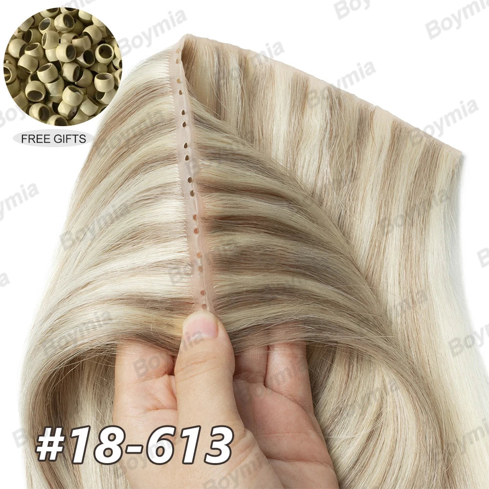 Butterfly Weft Hair Extensions Human Hair Invisible Flat PU with Hole Twin Tabs Hair Weft 12-24inch Microlink Application 40-50g