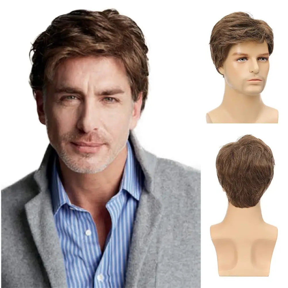 Synthetic Mens Wig Short Hair Mens Hair Replacement Wigs Mens's Black Wig for Men Hair Full Wig for Male Guy Christmas