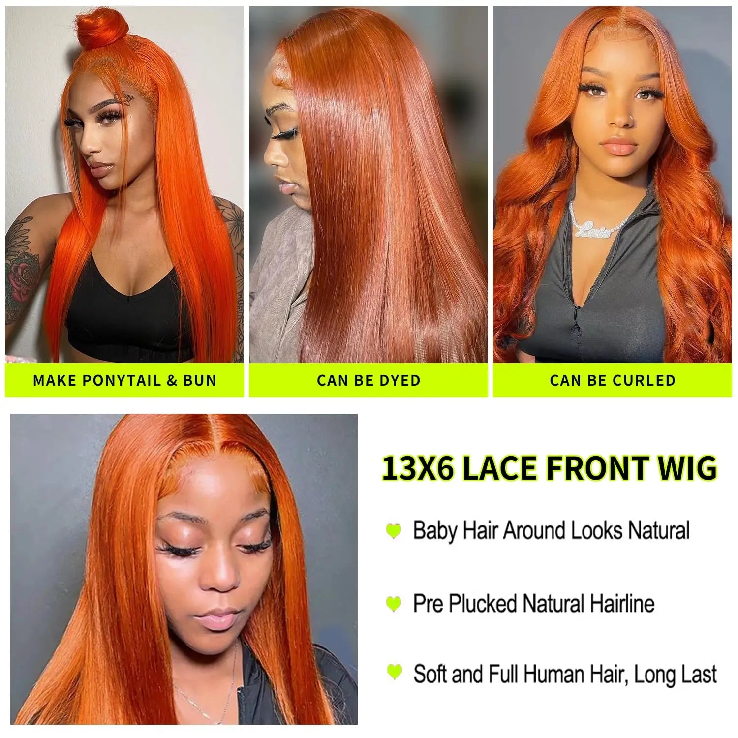 Ginger Wig Human Hair 30 Inch 200 Density 13x6 HD Transparent Lace Front Wigs Human Hair Pre Plucked Straight Wig Human Hair