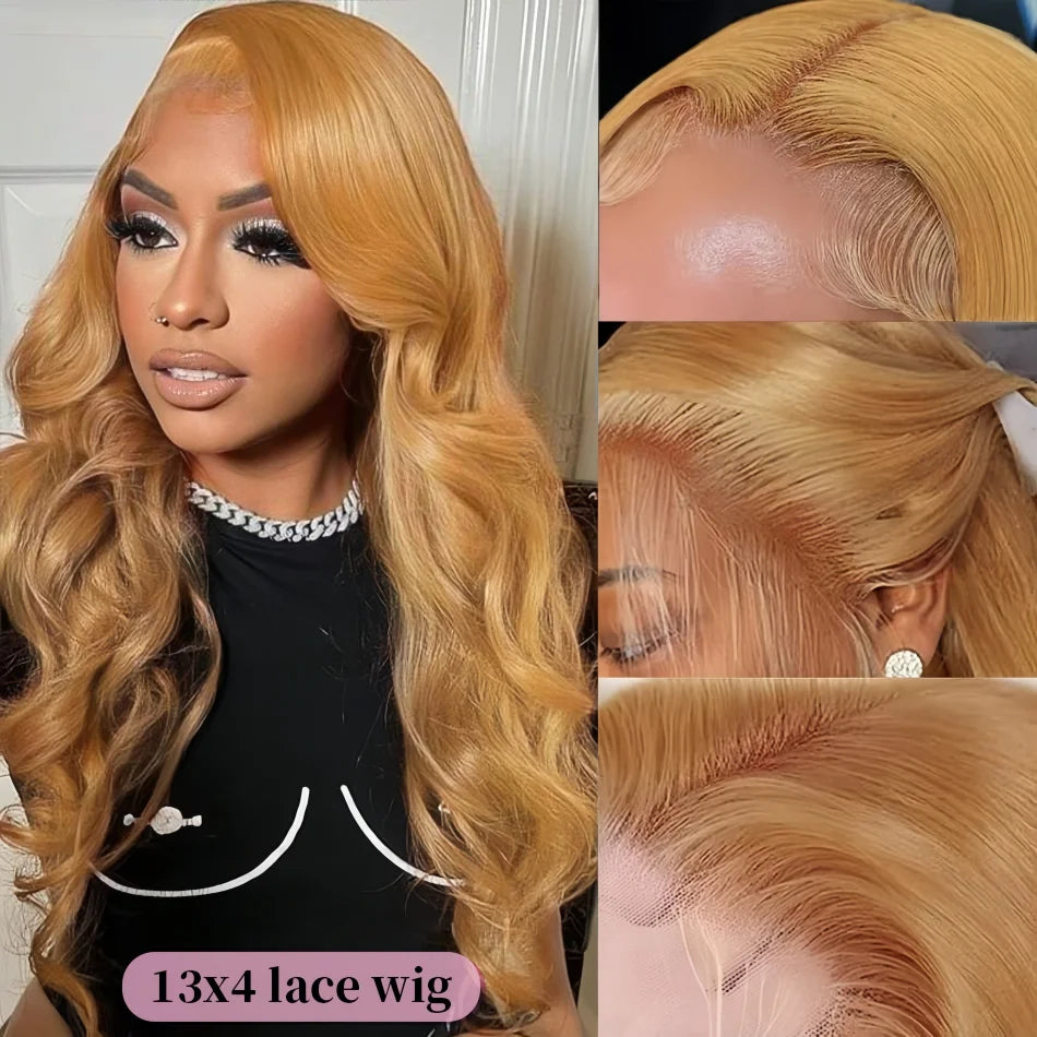 Body Wave Human Hair Wigs 13x6 hd Lace Frontal Wig Honey Blonde Human Hair Wigs 13X4 Lace 27# Colored Human Hair Wigs for Women