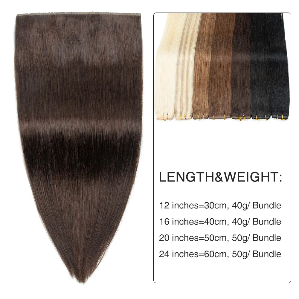 Butterfly Weft Hair Extensions Human Hair Invisible Flat PU with Hole Twin Tabs Hair Weft 12-24inch Microlink Application 40-50g